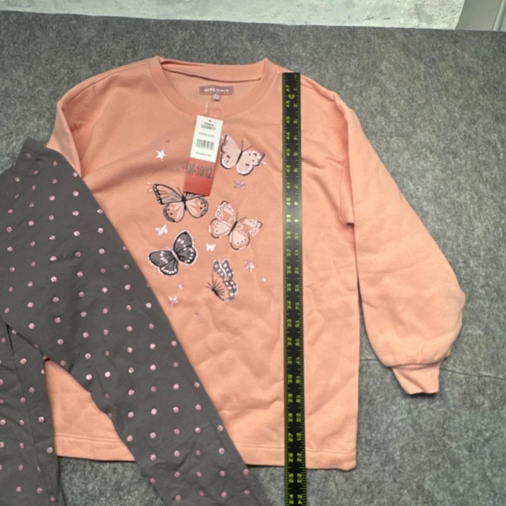 BCBG Girls 2 Piece Sweatshirt Legging Set M 10/12 Gray Pink